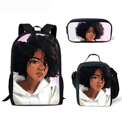 Children School Bags Backpack Teenagers Black Art African Girl Printing Book Bags Kids 3pcs/set Schoolbag Mochila Escolar