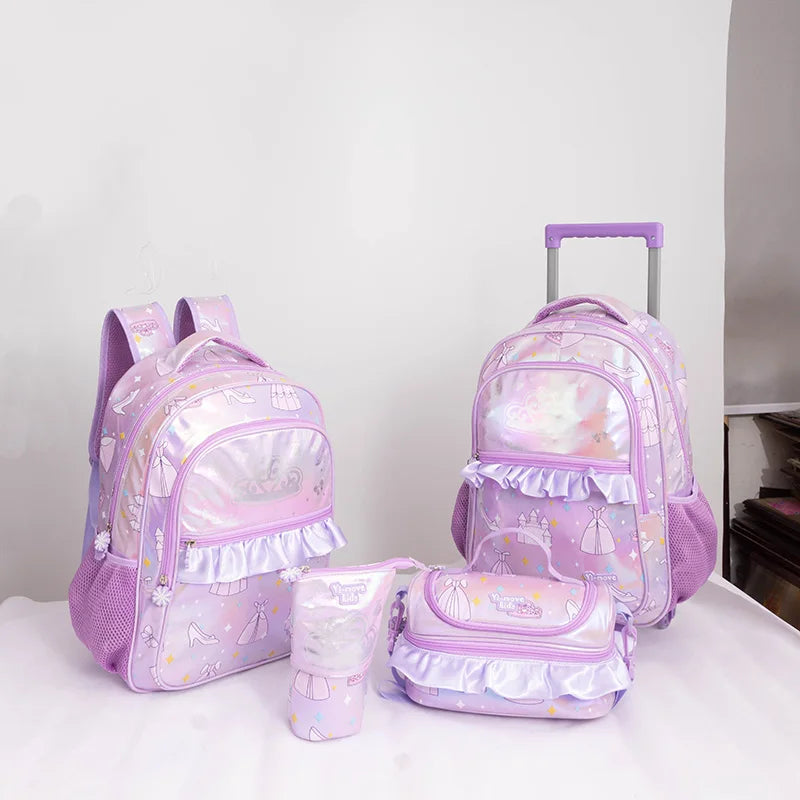 Wholesale New Design Children's School PU Backpack Princess Designer School Bags Cute Fairy Tale Purple Backpack for Kids