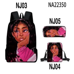 3pcs/set School Bags Kids Black Art African Girl Printing School Bagpack Children Shoulder Book Bags Satchel