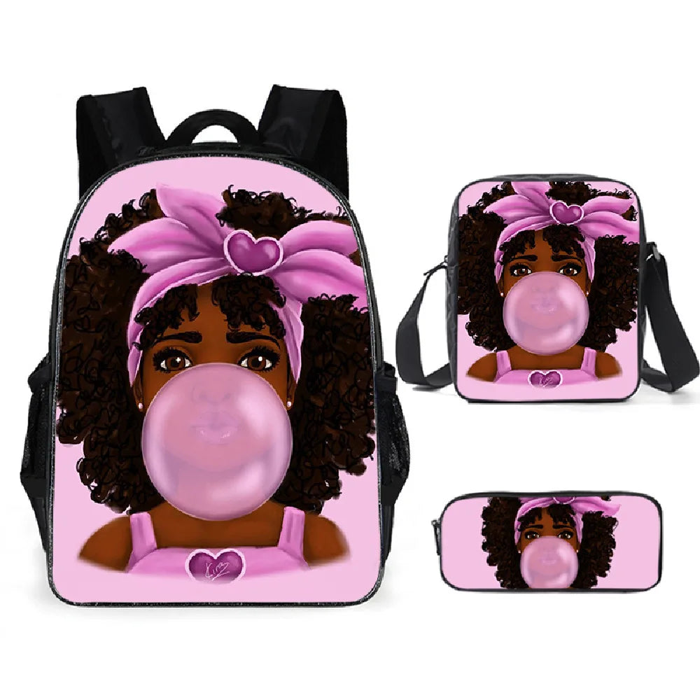 3pcs/set School Bags Kids Black Art African Girl Printing School Bagpack Children Shoulder Book Bags Satchel