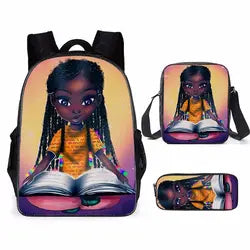 3pcs/set School Bags Kids Black Art African Girl Printing School Bagpack Children Shoulder Book Bags Satchel
