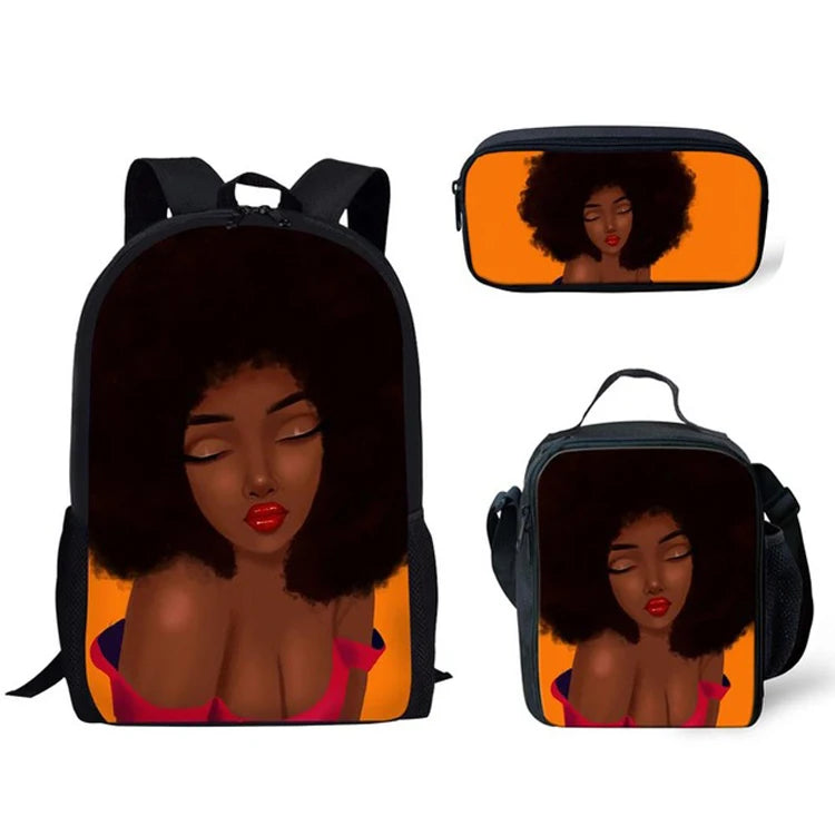 Children School Bags Backpack Teenagers Black Art African Girl Printing Book Bags Kids 3pcs/set Schoolbag Mochila Escolar