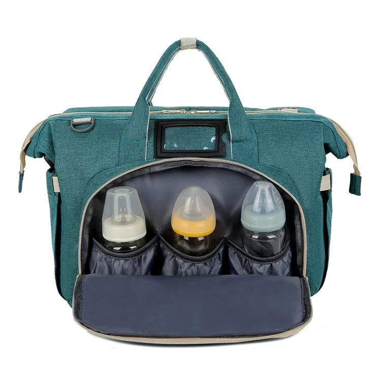 2025 Portable Foldable Large Capacity Crib Mummy Diaper Backpack Multi-Function Newborn Outdoors Travel Bag Zipper Polyester