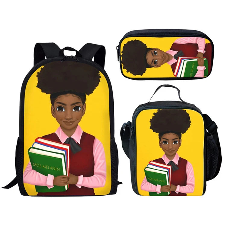 Children School Bags Backpack Teenagers Black Art African Girl Printing Book Bags Kids 3pcs/set Schoolbag Mochila Escolar