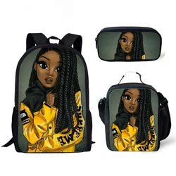 Children School Bags Backpack Teenagers Black Art African Girl Printing Book Bags Kids 3pcs/set Schoolbag Mochila Escolar