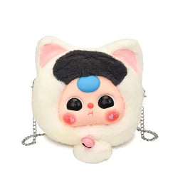 Cartoon Baby Three Plush Bag Lucky Cat Zipper Storage Messenger Bag Kawaii Cosplay Plush Crossbody Bag for Kids Birthday Gifts