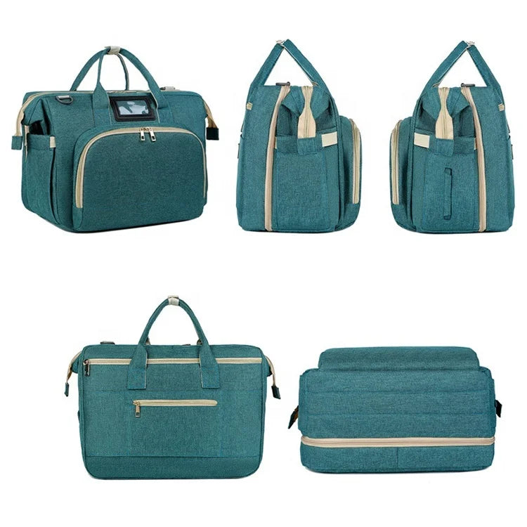 2025 Portable Foldable Large Capacity Crib Mummy Diaper Backpack Multi-Function Newborn Outdoors Travel Bag Zipper Polyester