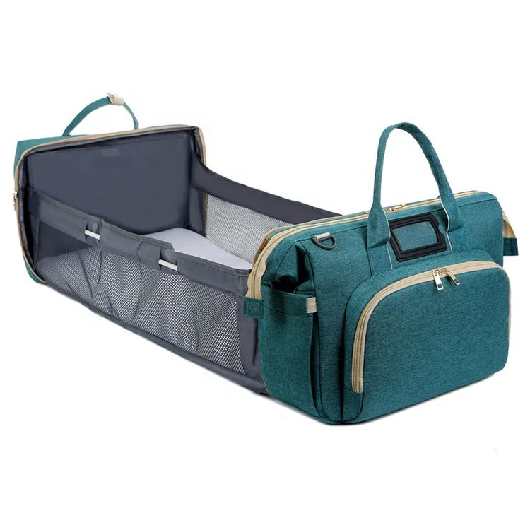 2025 Portable Foldable Large Capacity Crib Mummy Diaper Backpack Multi-Function Newborn Outdoors Travel Bag Zipper Polyester