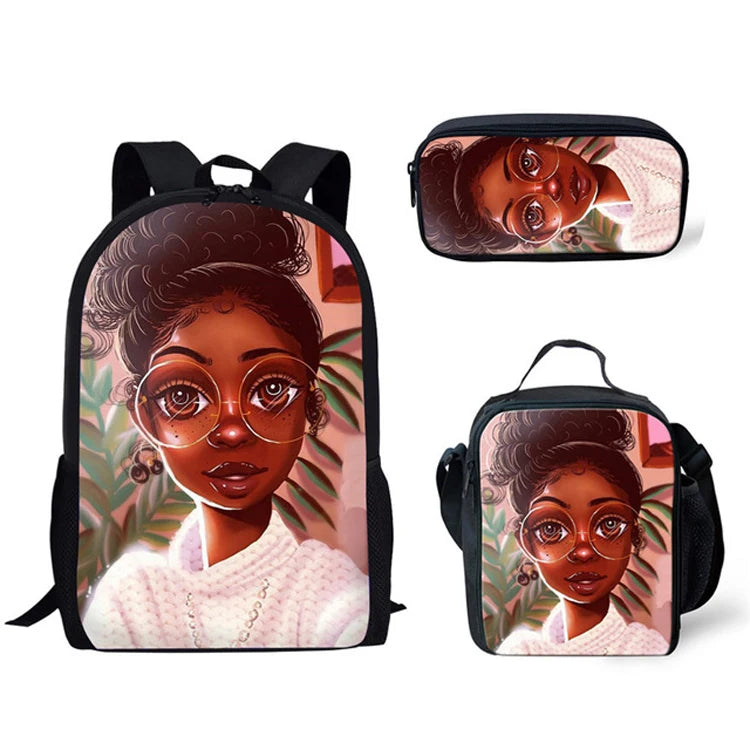 Children School Bags Backpack Teenagers Black Art African Girl Printing Book Bags Kids 3pcs/set Schoolbag Mochila Escolar