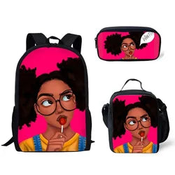 Children School Bags Backpack Teenagers Black Art African Girl Printing Book Bags Kids 3pcs/set Schoolbag Mochila Escolar