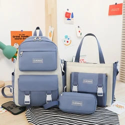 Casual Style High School Backpack for Kids New Student Rucksack Zipper Closure Waterproof Polyester Pencil Case Messenger Bag