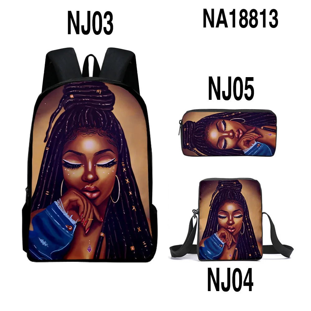 3pcs/set School Bags Kids Black Art African Girl Printing School Bagpack Children Shoulder Book Bags Satchel
