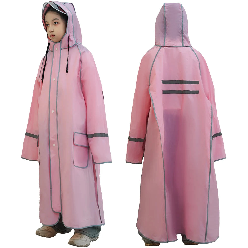 Children's Raincoat Cartoon Backpack Long Walking Thickened Male and Female Student Jacket One Piece Cloak Rain Gear