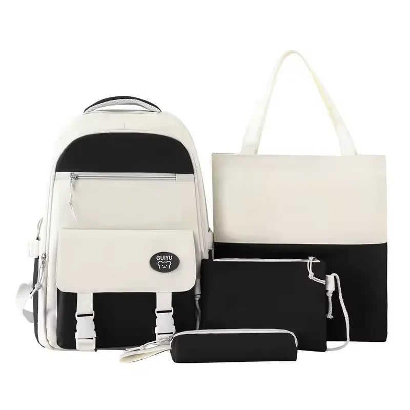 Custom 4pcs Set Durable Nylon Unisex Laptop Backpack Anti-theft Waterproof Zipper Polyester Book Bag for Students Kids for