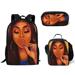 Children School Bags Backpack Teenagers Black Art African Girl Printing Book Bags Kids 3pcs/set Schoolbag Mochila Escolar