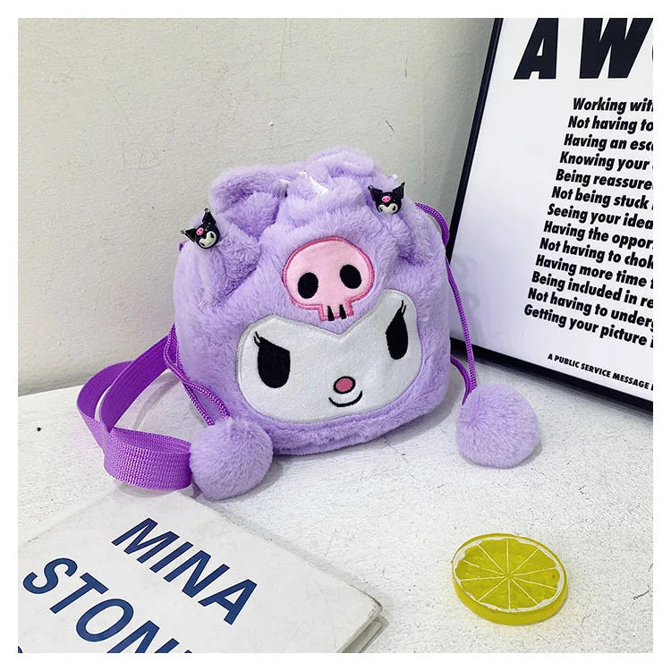 New Sanrios Cute Cartoon Plush Doll Backpack Soft Drawstring Bag for Girls Gift with Stuffed Animal Feature