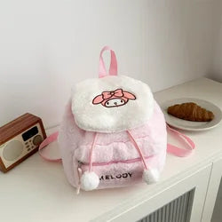 New Cute Kulomi Large Capacity Hello KT Plush Backpack Girls' Soft Cotton Cartoon Embroidered Backpack