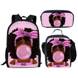 Children School Bags Backpack Teenagers Black Art African Girl Printing Book Bags Kids 3pcs/set Schoolbag Mochila Escolar