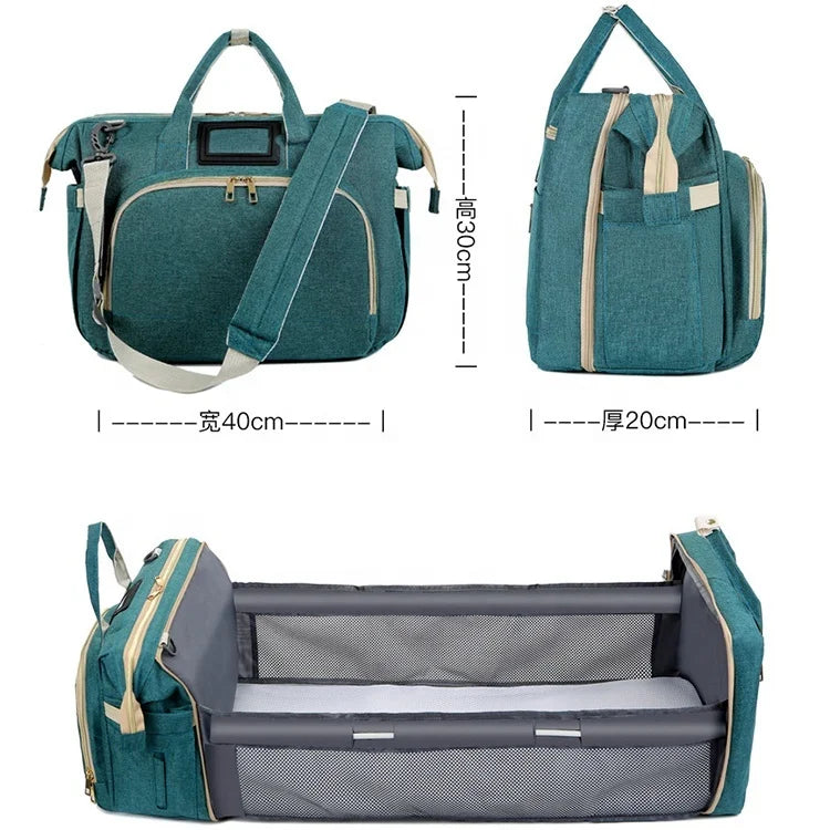 2025 Portable Foldable Large Capacity Crib Mummy Diaper Backpack Multi-Function Newborn Outdoors Travel Bag Zipper Polyester