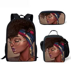 Children School Bags Backpack Teenagers Black Art African Girl Printing Book Bags Kids 3pcs/set Schoolbag Mochila Escolar