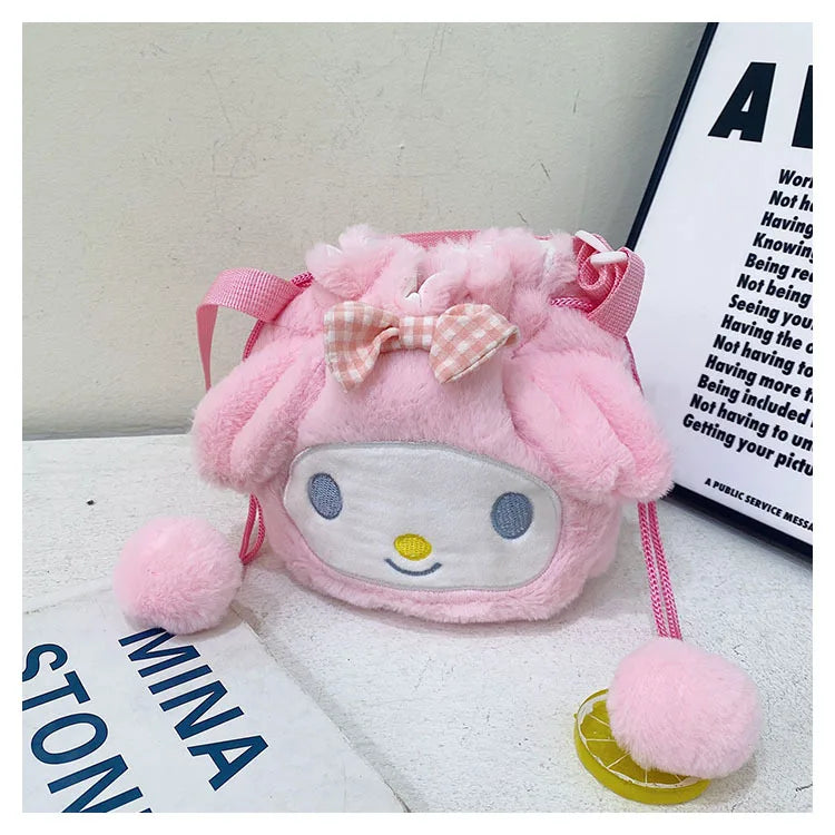 New Sanrios Cute Cartoon Plush Doll Backpack Soft Drawstring Bag for Girls Gift with Stuffed Animal Feature
