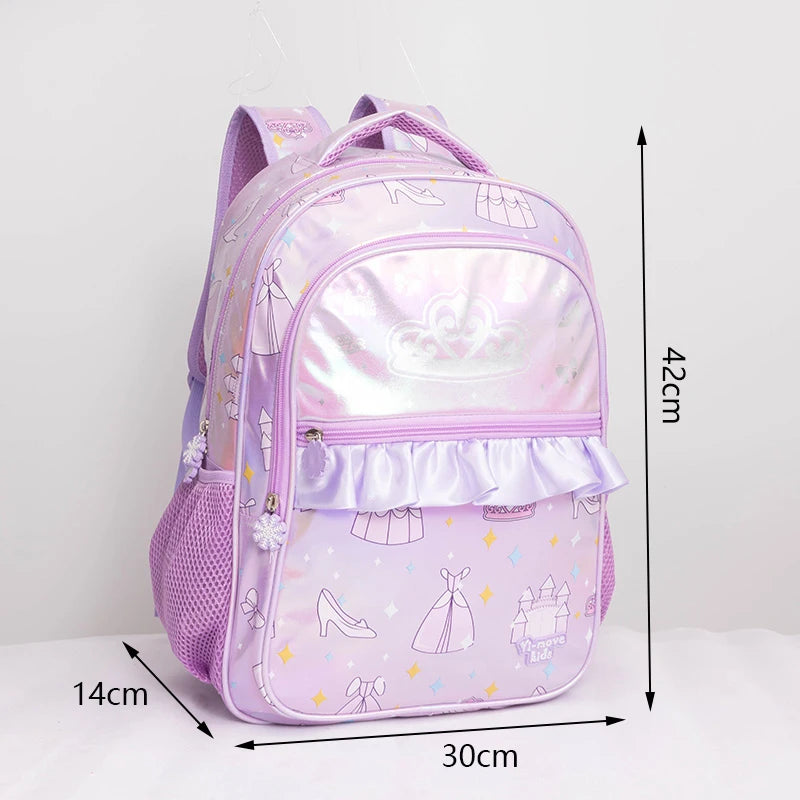 Wholesale New Design Children's School PU Backpack Princess Designer School Bags Cute Fairy Tale Purple Backpack for Kids