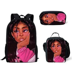 Children School Bags Backpack Teenagers Black Art African Girl Printing Book Bags Kids 3pcs/set Schoolbag Mochila Escolar
