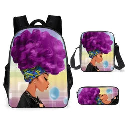 3pcs/set School Bags Kids Black Art African Girl Printing School Bagpack Children Shoulder Book Bags Satchel
