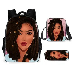 3pcs/set School Bags Kids Black Art African Girl Printing School Bagpack Children Shoulder Book Bags Satchel