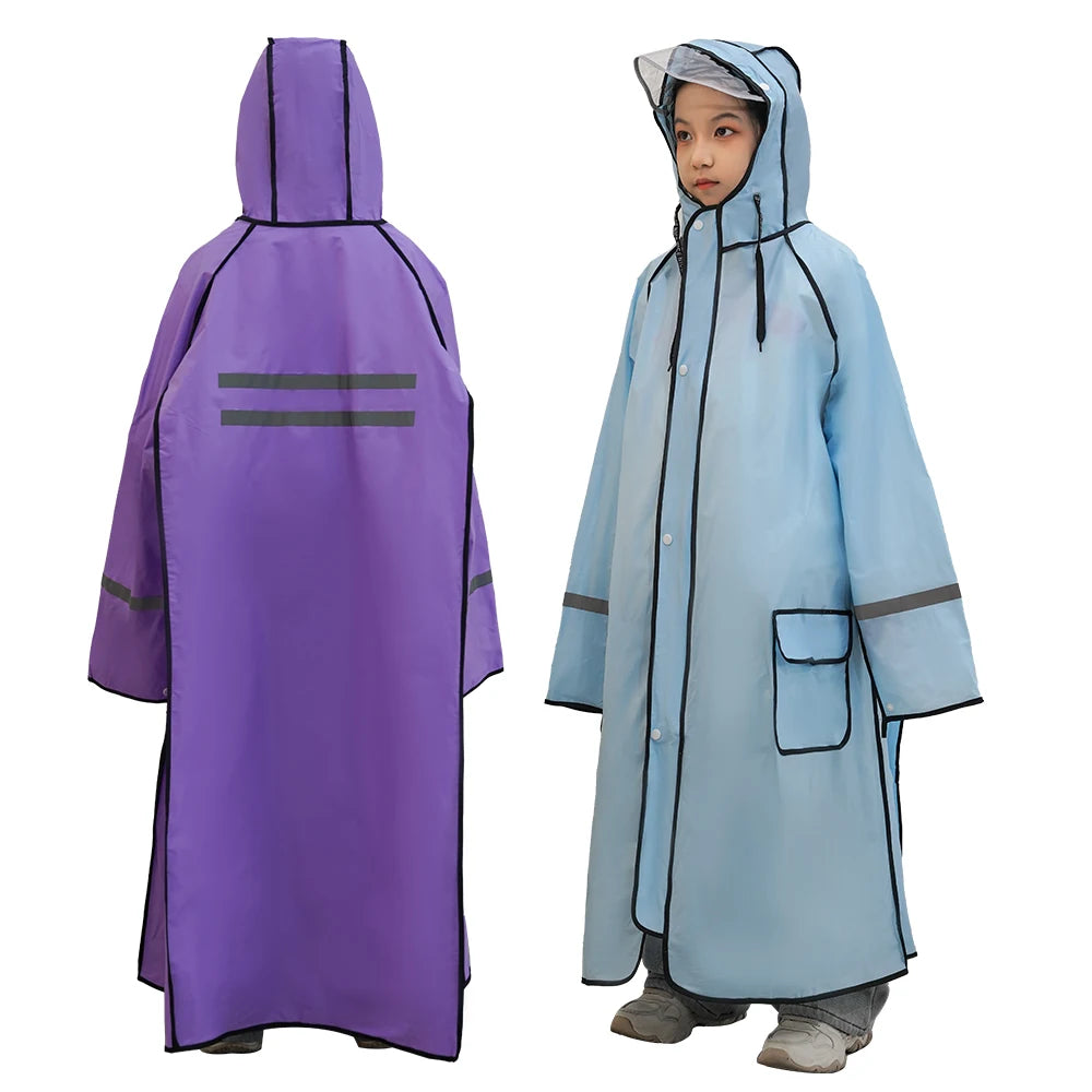 Children's Raincoat Cartoon Backpack Long Walking Thickened Male and Female Student Jacket One Piece Cloak Rain Gear