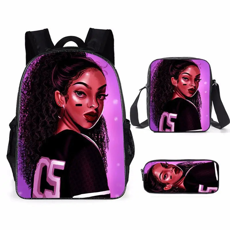 3pcs/set School Bags Kids Black Art African Girl Printing School Bagpack Children Shoulder Book Bags Satchel