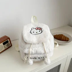 New Cute Kulomi Large Capacity Hello KT Plush Backpack Girls' Soft Cotton Cartoon Embroidered Backpack