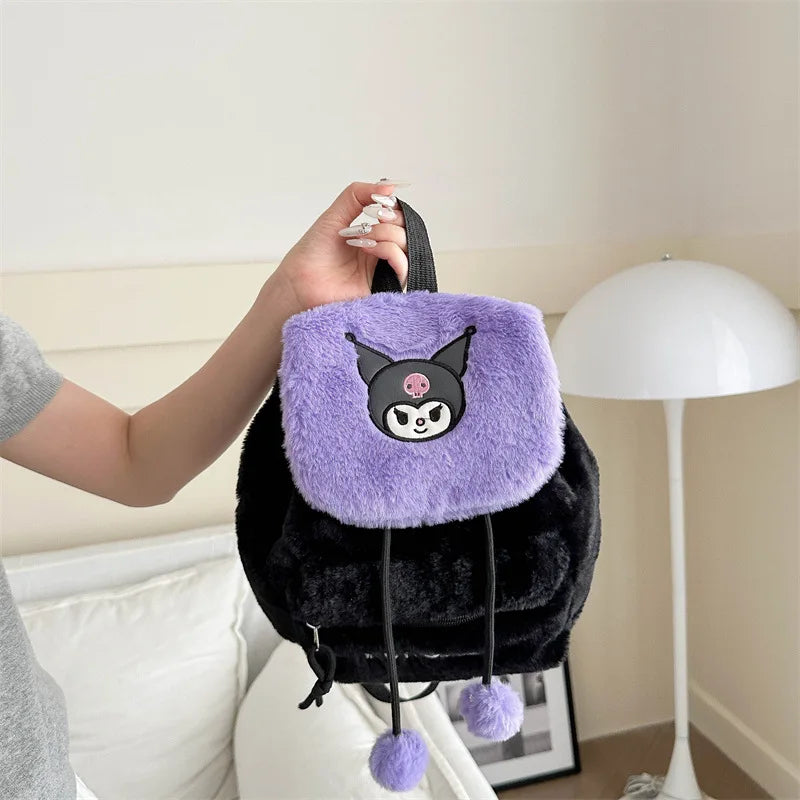 New Cute Kulomi Large Capacity Hello KT Plush Backpack Girls' Soft Cotton Cartoon Embroidered Backpack
