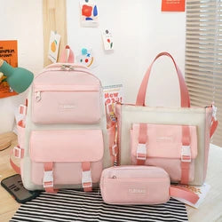 Casual Style High School Backpack for Kids New Student Rucksack Zipper Closure Waterproof Polyester Pencil Case Messenger Bag