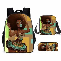 3pcs/set School Bags Kids Black Art African Girl Printing School Bagpack Children Shoulder Book Bags Satchel