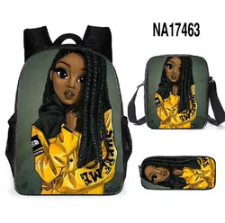 3pcs/set School Bags Kids Black Art African Girl Printing School Bagpack Children Shoulder Book Bags Satchel