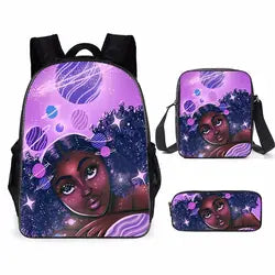 3pcs/set School Bags Kids Black Art African Girl Printing School Bagpack Children Shoulder Book Bags Satchel