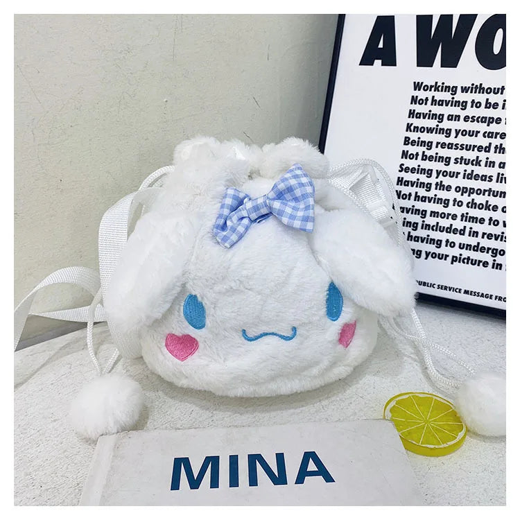 New Sanrios Cute Cartoon Plush Doll Backpack Soft Drawstring Bag for Girls Gift with Stuffed Animal Feature