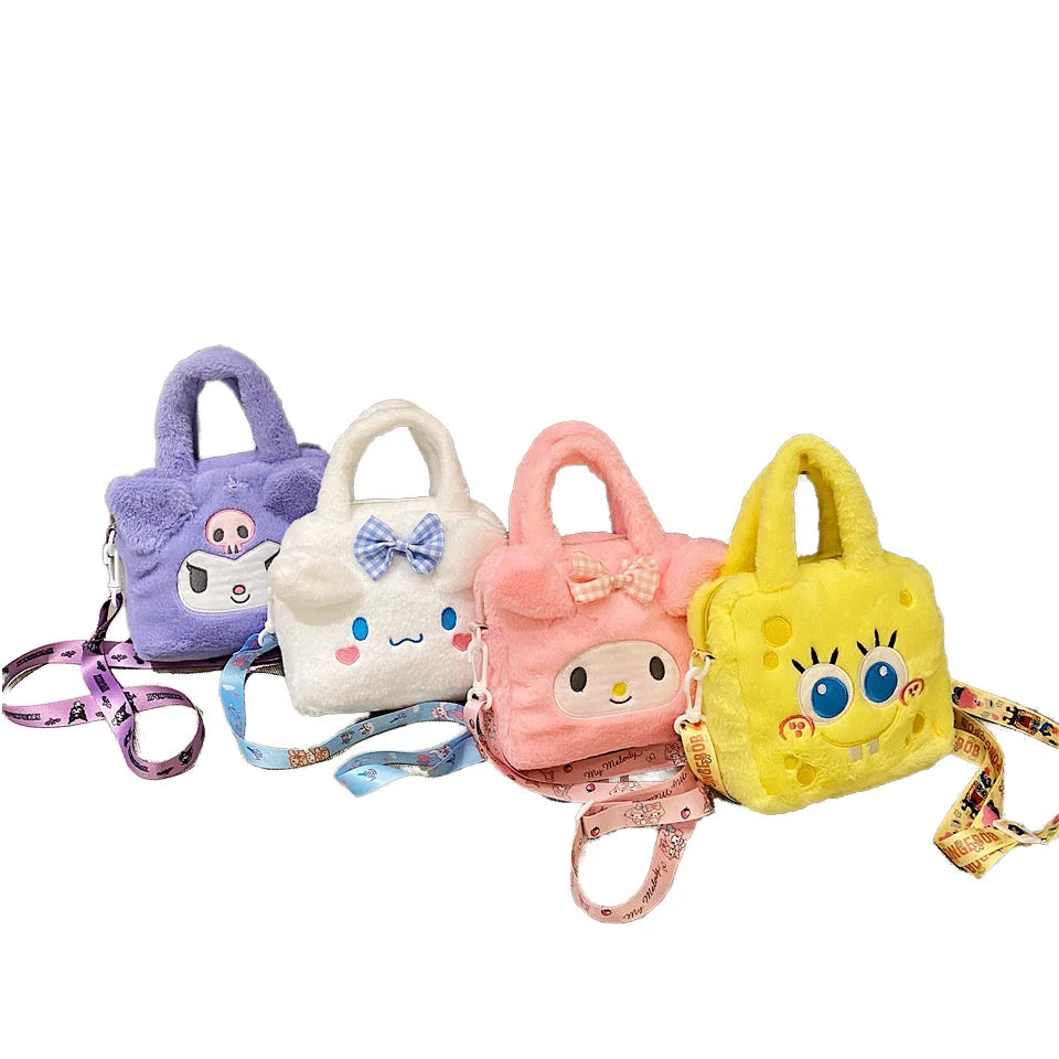 Spongebobs Cartoon Mini Cross Body Plush Backpack Cute Cotton Kuromi KT Cat Soft Portable for Girls