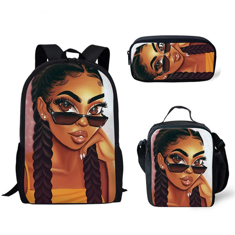 Children School Bags Backpack Teenagers Black Art African Girl Printing Book Bags Kids 3pcs/set Schoolbag Mochila Escolar