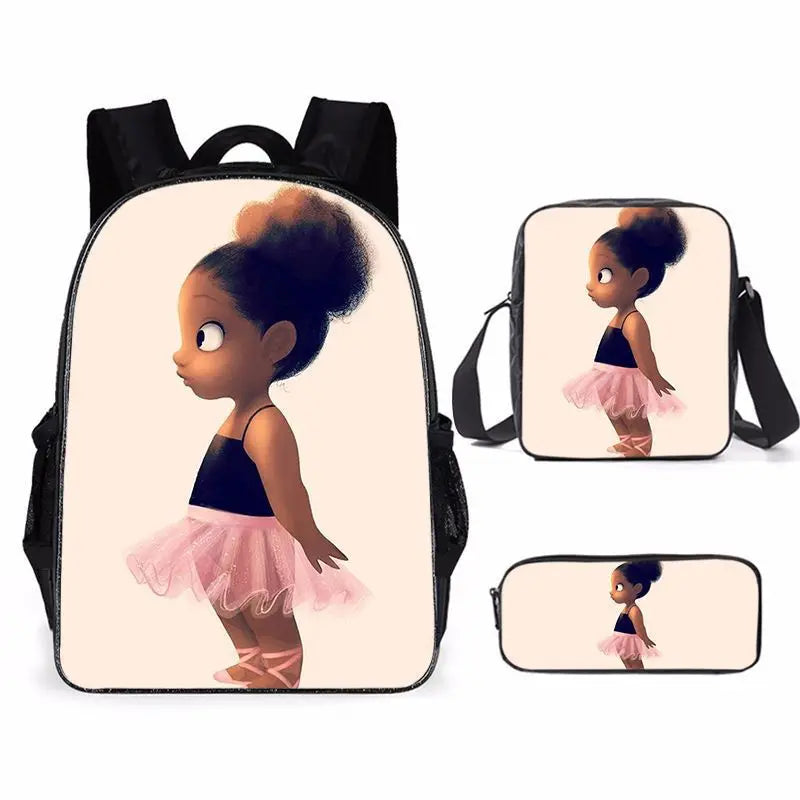 3pcs/set School Bags Kids Black Art African Girl Printing School Bagpack Children Shoulder Book Bags Satchel