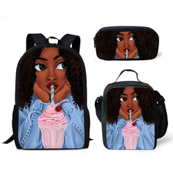 Children School Bags Backpack Teenagers Black Art African Girl Printing Book Bags Kids 3pcs/set Schoolbag Mochila Escolar