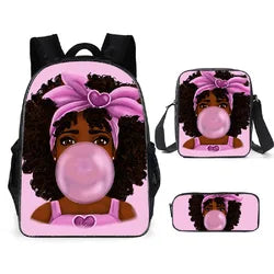 3pcs/set School Bags Kids Black Art African Girl Printing School Bagpack Children Shoulder Book Bags Satchel