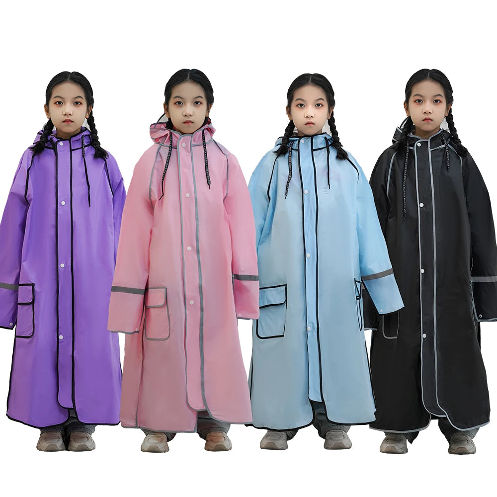 Children's Raincoat Cartoon Backpack Long Walking Thickened Male and Female Student Jacket One Piece Cloak Rain Gear