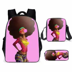 3pcs/set School Bags Kids Black Art African Girl Printing School Bagpack Children Shoulder Book Bags Satchel