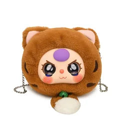 Cartoon Baby Three Plush Bag Lucky Cat Zipper Storage Messenger Bag Kawaii Cosplay Plush Crossbody Bag for Kids Birthday Gifts