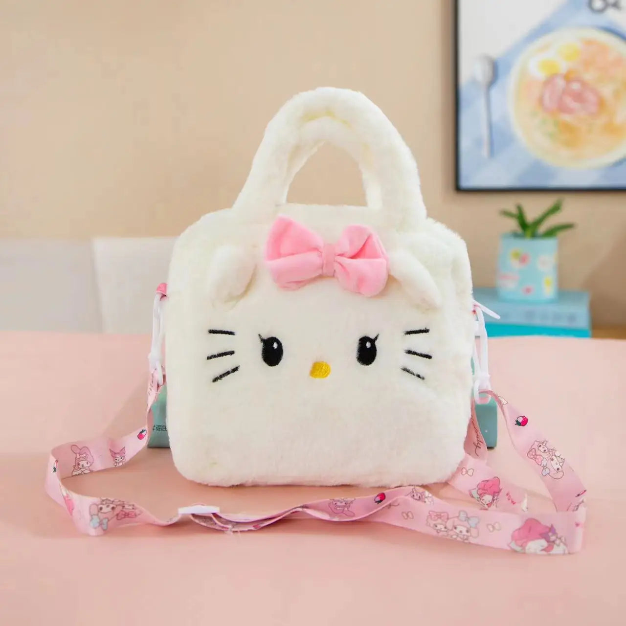 Spongebobs Cartoon Mini Cross Body Plush Backpack Cute Cotton Kuromi KT Cat Soft Portable for Girls