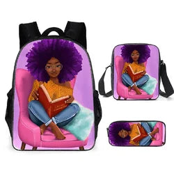 3pcs/set School Bags Kids Black Art African Girl Printing School Bagpack Children Shoulder Book Bags Satchel