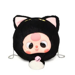 Cartoon Baby Three Plush Bag Lucky Cat Zipper Storage Messenger Bag Kawaii Cosplay Plush Crossbody Bag for Kids Birthday Gifts