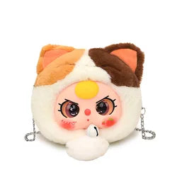 Cartoon Baby Three Plush Bag Lucky Cat Zipper Storage Messenger Bag Kawaii Cosplay Plush Crossbody Bag for Kids Birthday Gifts